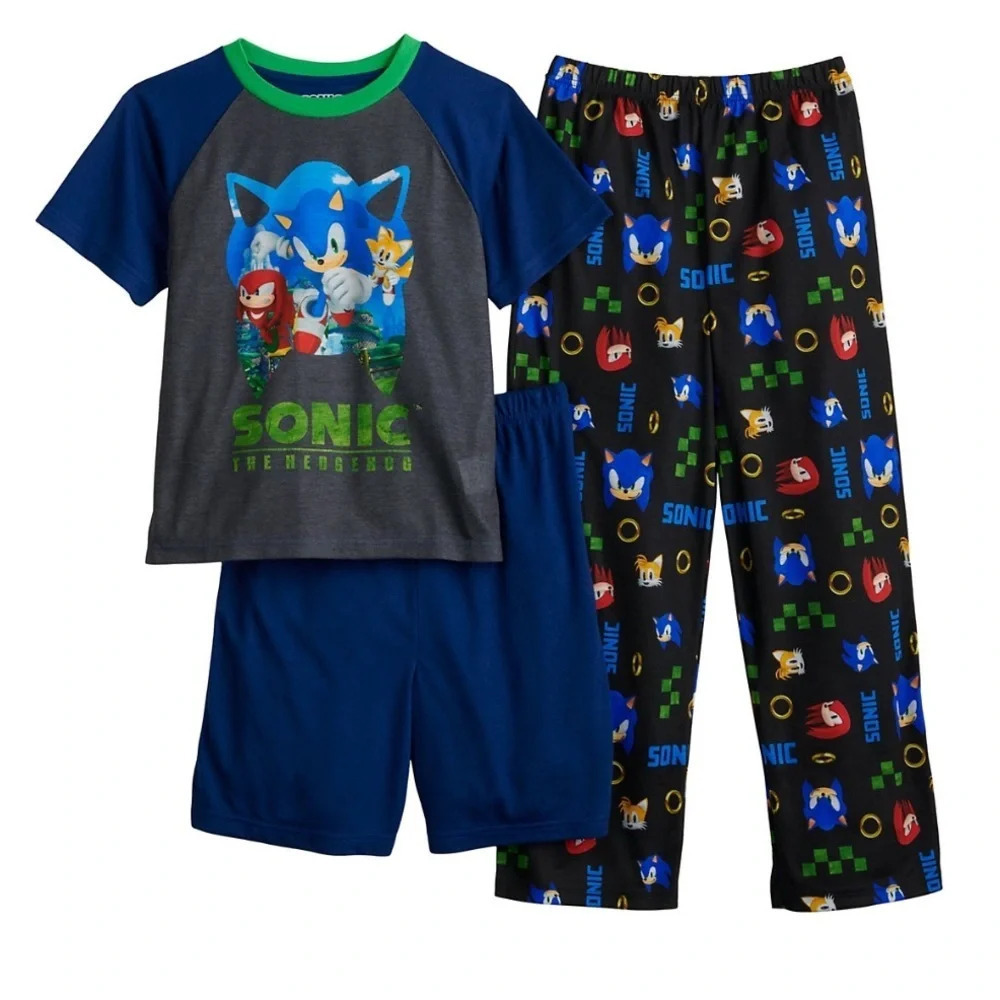 NWT Boys Size 4 Sonic the Hedgehog 3 piece Top and Pants Pajama Set PJs